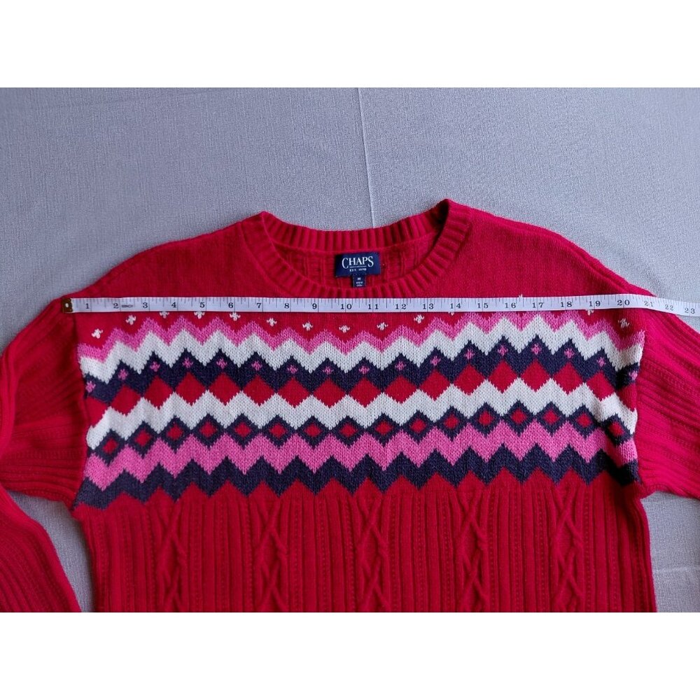 Chaps Fair Isle Cable Knit Sweater Top Med Pullover Crew Neck Soft Cozy Winter - Picture 7 of 10